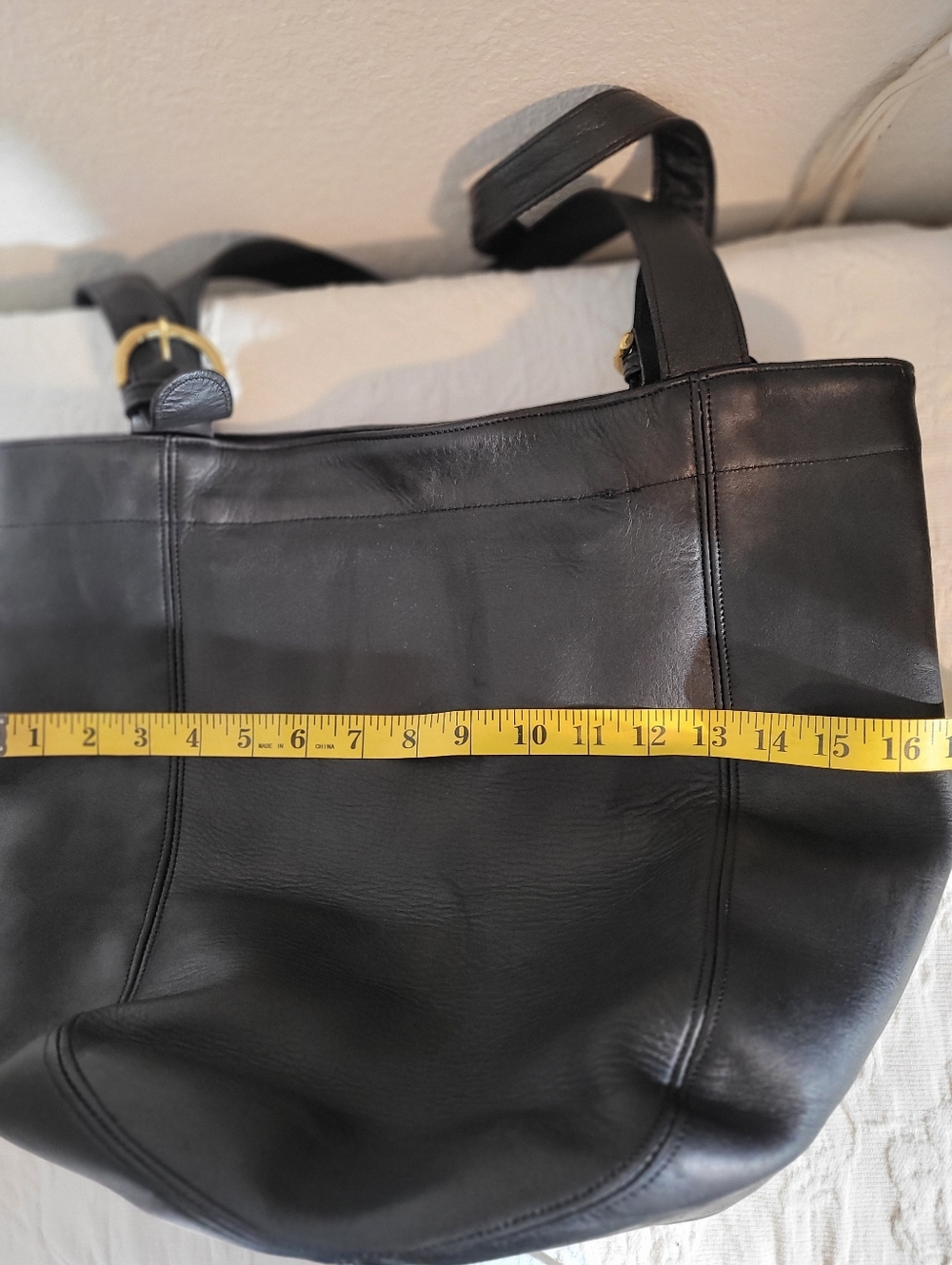 Vintage Coach Black Leather Large Waverly Tote Buckle Adjustable Double Handle - Picture 10 of 14